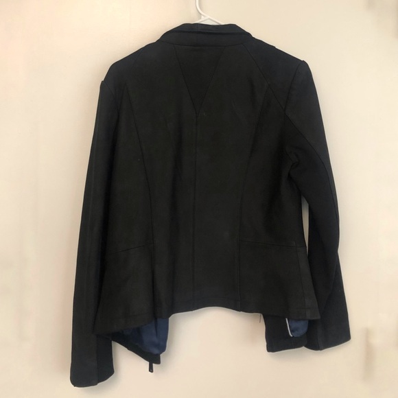 T Tahari Trisha Drape Front Black Leather Jacket M - Picture 3 of 6